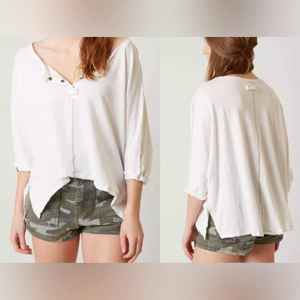We‎ The Free First Base Top Linen blend raw edge henley